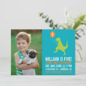 Invitation Dinosaure Vert & Balloon Photo Anniversaire Invita (Debout devant)