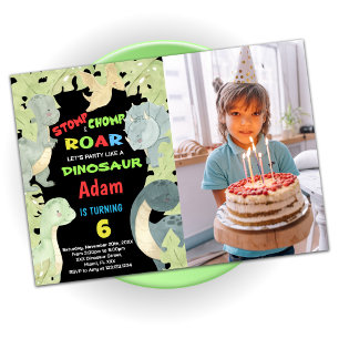 Invitation Dinosaure Vert Jaune Bleu Anniversaire Avec Photo