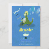 Invitation Dinosaure vert mignon sur Trike Boy Anniversaire P (Devant)