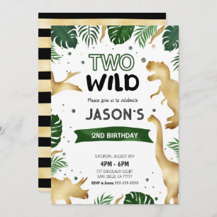 Invitation Dinosaure Vert & Or fête d'anniversaire