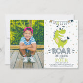 Invitation Dinosaure vert ROAR photo d'anniversaire (Devant)