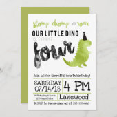 Invitation Dinosaure vert Stomp et Chomp Quatrième anniversai (Devant / Derrière)