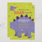 Invitation Dinosaure Violet (Devant / Derrière)