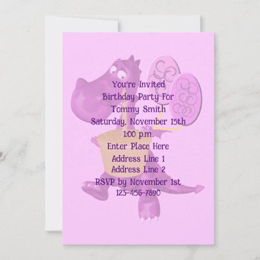 Invitation Dinosaure violet mignon fête d'anniversaire (Devant)