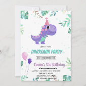 Invitation Dinosaure violet rose (Devant)