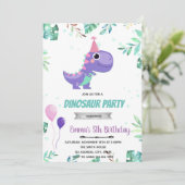 Invitation Dinosaure violet rose (Debout devant)