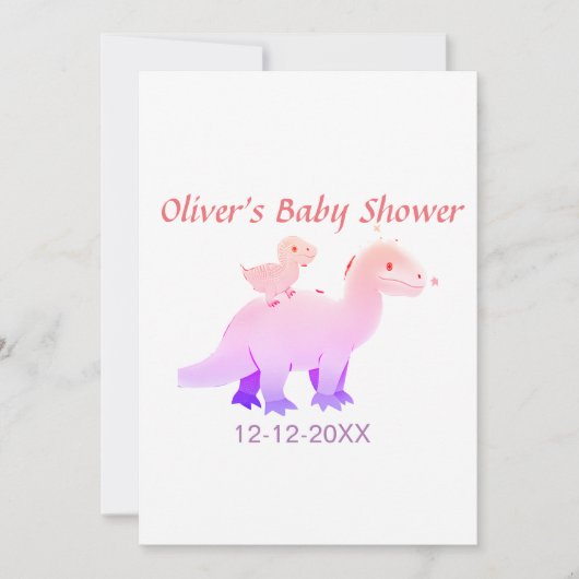 Invitation Dinosaure violet rose rouge baby shower ajouter la (Devant)