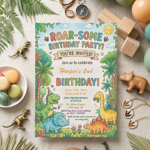 Invitation Dinosaures Aquarelle Jungle 2ème Anniversaire