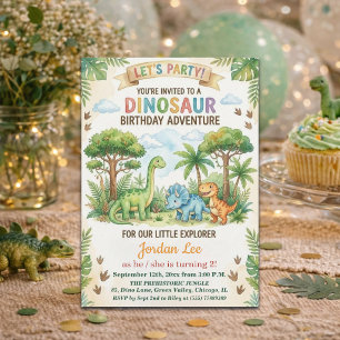 Invitation Dinosaures Aquarelle Jungle Fête d'anniversaire 2 