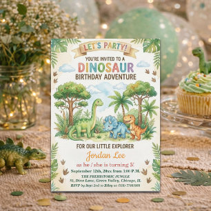 Invitation Dinosaures Aquarelle Jungle Fête d'anniversaire 5 