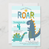 Invitation Dinosaures Bleu Cute Stomp Chomp Roar Boy Annivers (Devant)