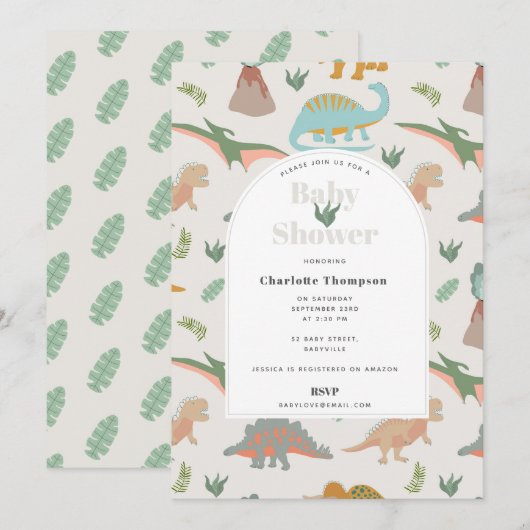 Invitation Dinosaures Boho Animaux Préhistoriques Baby Shower (Devant / Derrière)