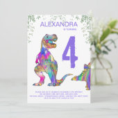 Invitation Dinosaures colorées Filles 4e fête d'anniversaire (Debout devant)