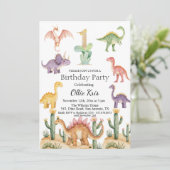 Invitation Dinosaures colorés 1er anniversaire fête (Debout devant)