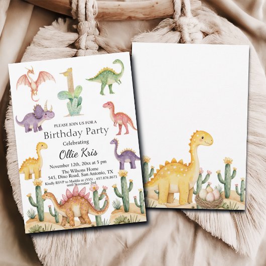 Invitation Dinosaures colorés 1er anniversaire fête