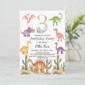 Invitation Dinosaures colorés 3e fête d'anniversaire (Debout devant)