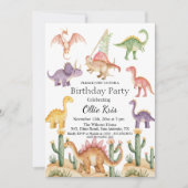 Invitation Dinosaures colorés 4e fête d'anniversaire (Devant)