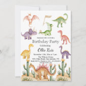 Invitation Dinosaures colorés 5e fête d'anniversaire (Devant)