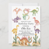 Invitation Dinosaures colorés 8e fête d'anniversaire (Devant)