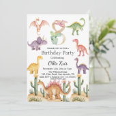 Invitation Dinosaures colorés 8e fête d'anniversaire (Debout devant)