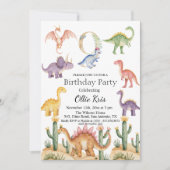 Invitation Dinosaures colorés 9e fête d'anniversaire (Devant)