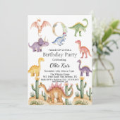 Invitation Dinosaures colorés 9e fête d'anniversaire (Debout devant)