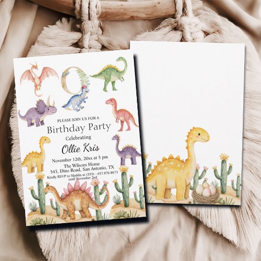 Invitation Dinosaures colorés 9e fête d'anniversaire