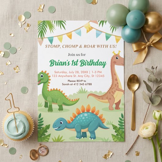 Invitation dinosaures colorés mignon garçon fête d'anniversai