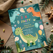 Invitation Dinosaures colorés mignons Garçon premier annivers