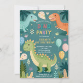 Invitation Dinosaures colorés mignons Garçon premier annivers (Devant)