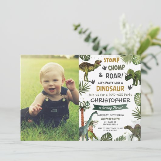 Invitation Dinosaures Cool de verdure T-Rex fête d'anniversai (Debout devant)