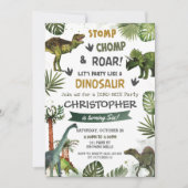 Invitation Dinosaures de verdure Anniversaire Fête Stomp Chom (Devant)