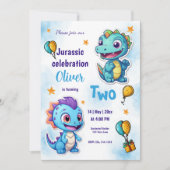 Invitation Dinosaures Dessin Bleu Anniversaire Célébration (Devant)