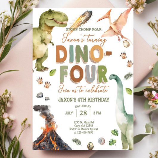 Invitation Dinosaures DINO FOUR garçon 4e anniversaire invita