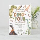 Invitation Dinosaures DINO FOUR garçon 4e anniversaire invita (Debout devant)