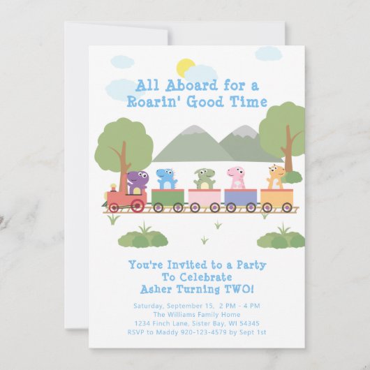 Invitation Dinosaures En Train Tous À Bord Anniversaire (Devant)
