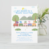 Invitation Dinosaures En Train Tous À Bord Anniversaire (Debout devant)