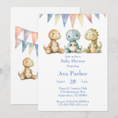 Invitation Dinosaures et amis Baby shower garçon (Devant / Derrière)