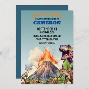 Invitation Dinosaures et volcan réalistes