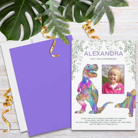 Invitation Dinosaures Filles Anniversaire Photo Violet