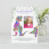 Invitation Dinosaures Filles Anniversaire Photo Violet (Debout devant)