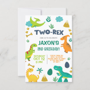 Invitation Dinosaures garçon TWO-REX 2e anniversaire invitati