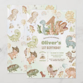 Invitation Dinosaures Joyeux 1er Anniversaire (Devant / Derrière)