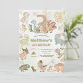 Invitation Dinosaures joyeux 3ème anniversaire trois (Debout devant)