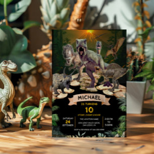 Invitation Dinosaures Jurassique Anniversaire Fête Stomp Chom