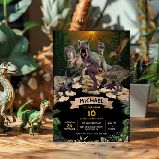 Invitation Dinosaures Jurassique Anniversaire Fête Stomp Chom