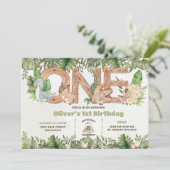Invitation Dinosaures mignonette Verdure UN 1er premier anniv (Debout devant)