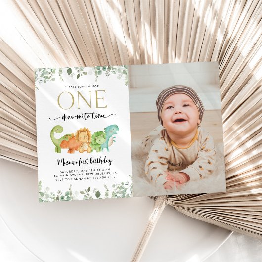 Invitation Dinosaures mignons, T-Rex, Jurassique, Premier Ann