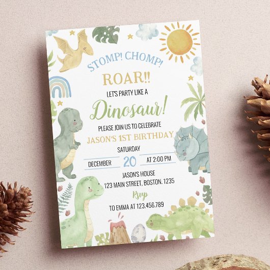 Invitation Dinosaures Stomp Chomp Anniversaire Fête Invitatio