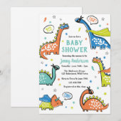 Invitation Dinosaures super-héros marrants sur blanc (Devant / Derrière)